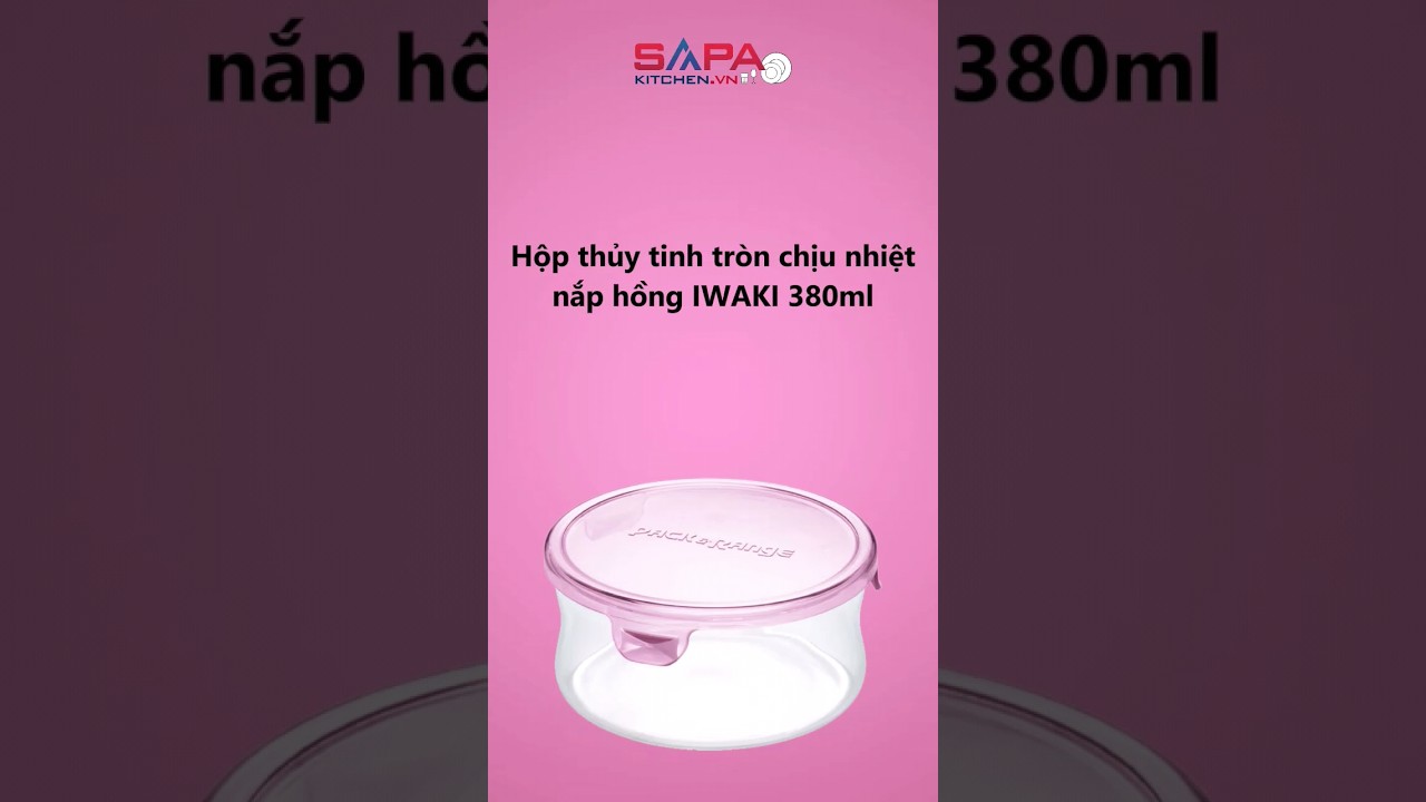 Hộp thủy tinh tròn chịu nhiệt, nắp hồng Iwaki 380ml