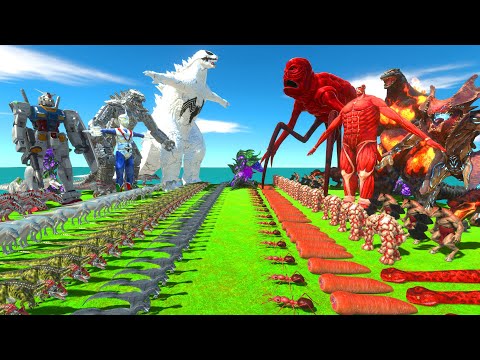 Red Monster War - Team Anti-Venom Godzilla VS Team Titanus Red - Animal Revolt battle Simulator