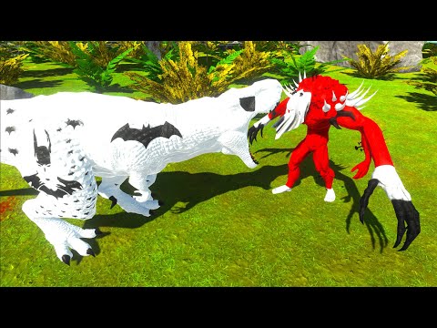 BATMAN T-REX vs FLASH SPINO vs RED INFERNAL MONSTER DEATH RUN -   Animal Revolt Battle Simulator
