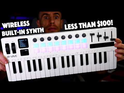 M-VAVE SMK-37 PRO Black MIDI Keyboard Controller, 37 Key Wireless MIDI Keyboard with Velocity Sensitive Keys, Backlit RGB Drum Pads, Pitch Bend, Modulation Wheel, Bluetooth MIDI video review thumbnail