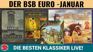 Euro Klassiker Januar: El Grande, Village, Modern Art, Wasserkraft, Caylus 1303 - Live Let's Play