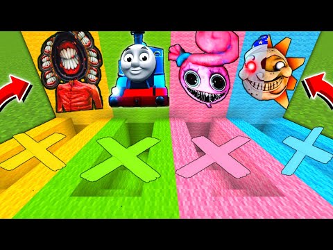 CHOOSE THE RIGHT BASEMENT SIREN HEAD THOMAS TRAIN EATER Mommy Long Legs SUN AND MOON IN MINECRAFT