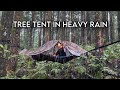 TREE TENT IN HEAVY RAIN‼️CAMPING IN HANGING TENT IN HEAVY RAIN