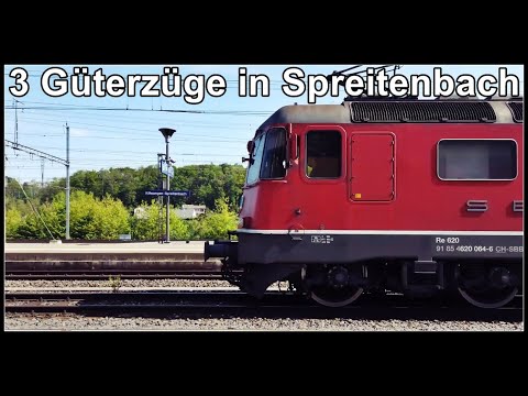 swiss freight trains stop in Spreitenbach / 3 Güterzüge am Bahnhof Spreitenbach, Aargau, Schweiz