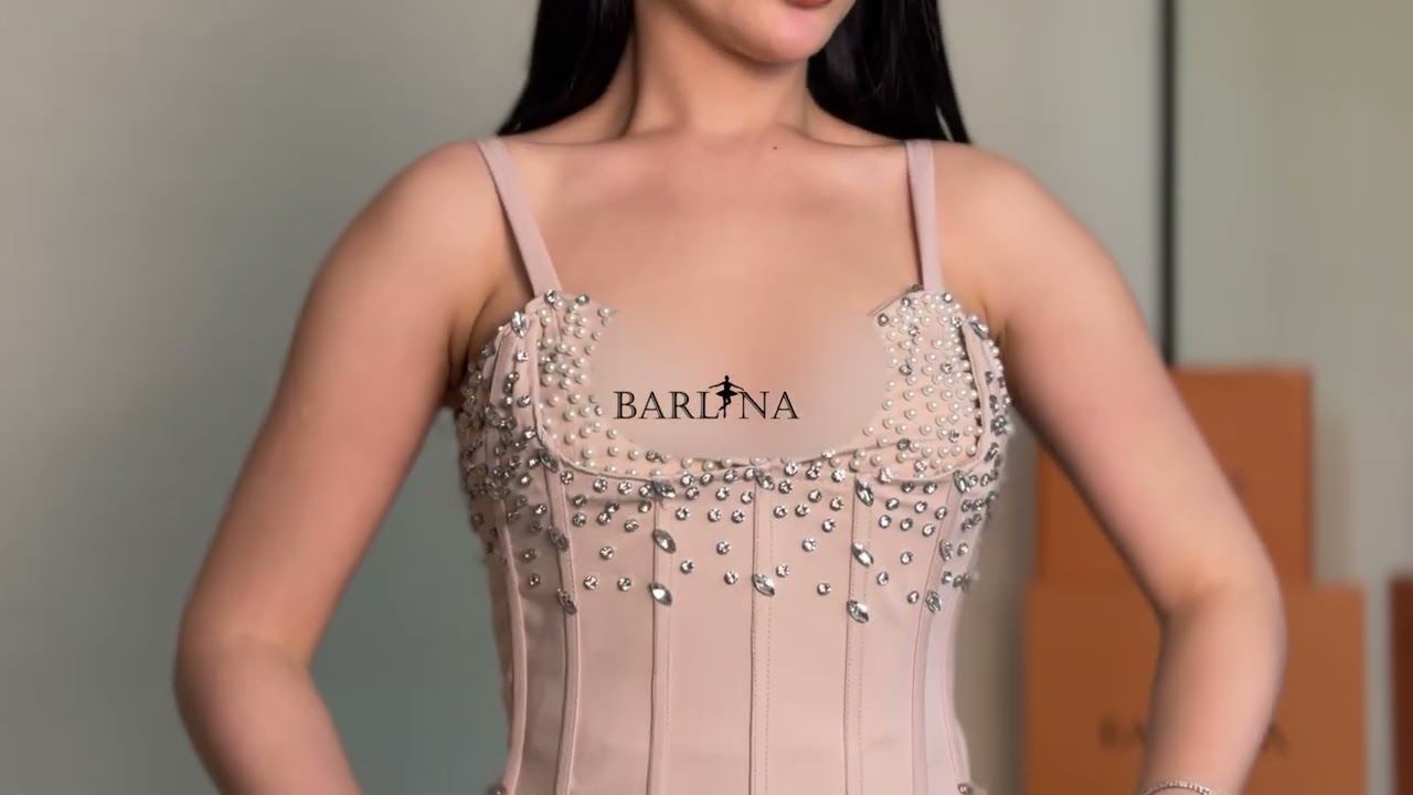 فستان سهرة بيج فاخر بتصميم كورسيه  - 3XL