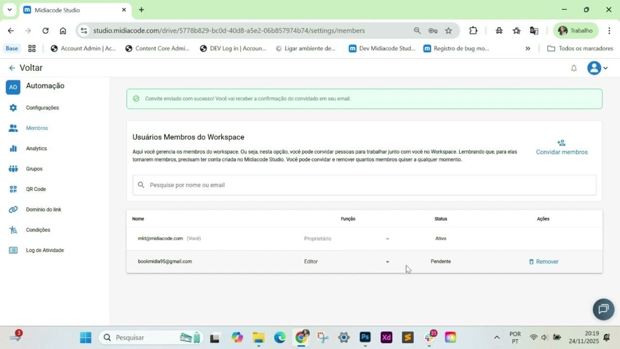 How to set a user as workspace administrator in Midiacode Studio