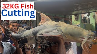 32KG Giant Devil Catfish Cutting Skills in Fish Market Bangladesh || Live Baghair Fish Cutting