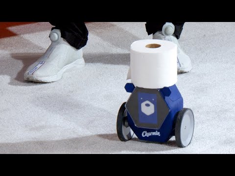 Charmin's toilet paper robot to the rescue (live on stage)