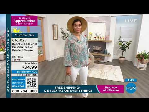 IMAN Global Chic Balloon Sleeve Printed Blouse