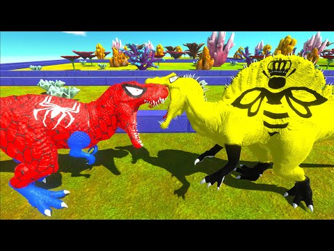 SPIDERMAN T-REX vs BEE SPINOSAURUS DEATH RUN - Animal Revolt Battle Simulator
