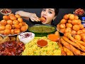 ASMR Eating Spicy Pani Puri Samosa Momos Dahi Puri Noodles Indian Street Food ASMR Eating Mukbang
