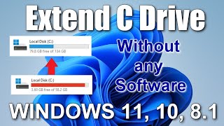 ✨How to Extend C Drive in Windows 11,10,8.1 Without any Software.Fix Extend Volume Option Greyed Out