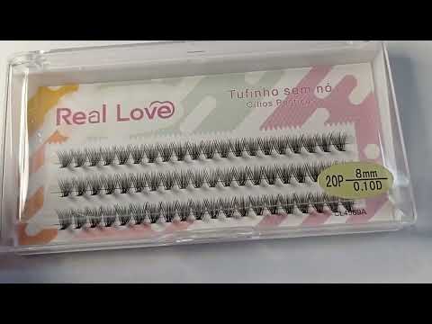 CARTELA DE CÍLIOS TUFINHOS SEM NÓ 20P 8MM 0.10D REAL LOVE BOX COM 10 UN