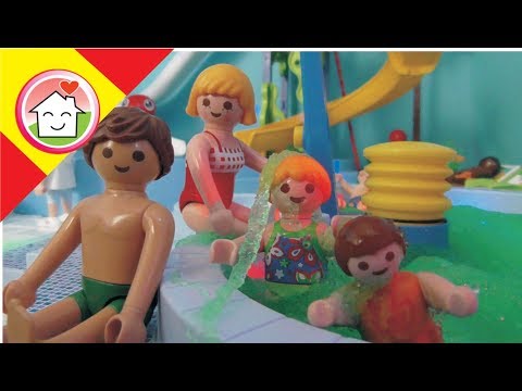 Playmobil en español Fiesta de la espuma y gelatina en el parque acuático con la familia Hauser