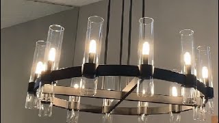 Knurldon12 Light Brass Round Chandelier Wagon Wheel Chandeliers, Modern Farmhouse Chandeliers