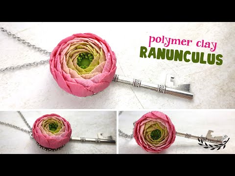 ~JustHandmade~ How to make a polymer clay RANUNCULUS flower - pendant - tutorial / DIY
