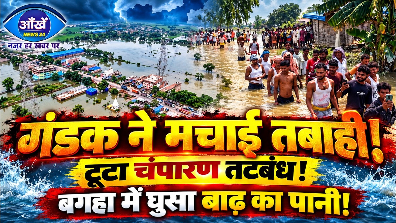 गंधक नदी की बाढ़ से बिहार के चार जिलों में तबाही, चंपारण तटबंध टूटा, बगहा शहर में घुसा पानी