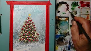 🎨 “Watercolor Christmas Tree with Globe Ornaments”