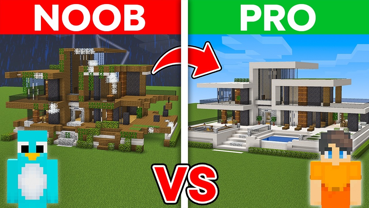 NOOB vs PRO: Restoring ABANDONED Modern House Challenge in Minecraft