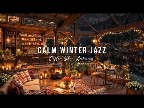 Calm Winter Night & Smooth Jazz Instrumental Music ⛄ Coffee Shop Ambience with Warm Piano Jazz Music