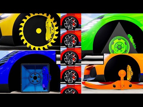 🐆 Round vs Saw vs Square  vs Triangle vs Ski Wheel 💯 CATNAP REACT TO Beamng drive
