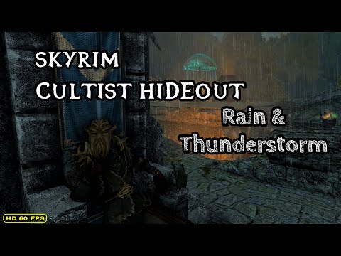 Cultist Hideout - Skyrim Heavy Rain Sounds & Thunderstorm Ambience For Sleeping, ASMR & Relaxation.