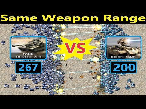 Tank Destroyer vs Prism Tanks - Same Weapon Range - Red Alert 2