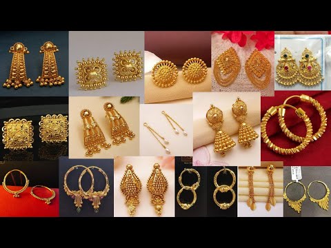 Gold earring design 2022 ll Stud gold earrings designs with Price and Weight...