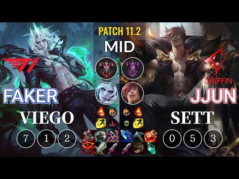 T1 Faker Viego vs GRF jjun Sett Mid - KR Patch 11.2
