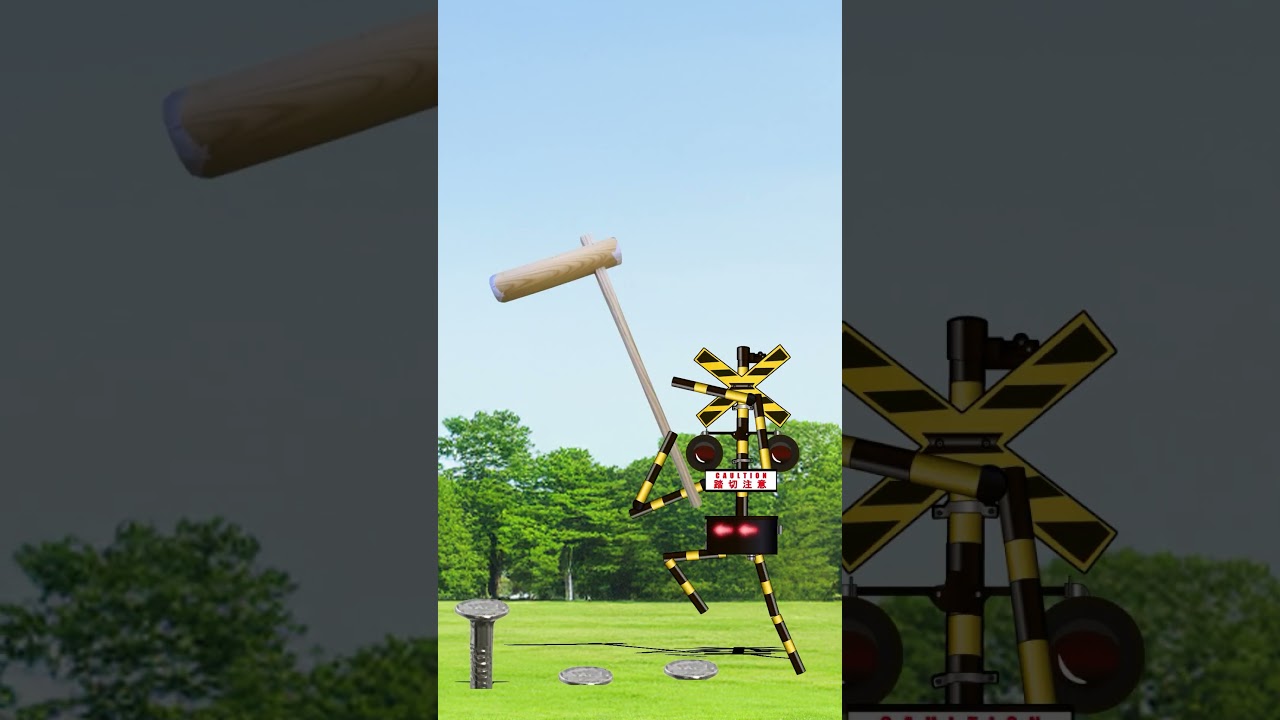 釘を打つ変なりカンカン　踏切アニメ　Railroad Crossing fumikri Japan railroad crossing　anime