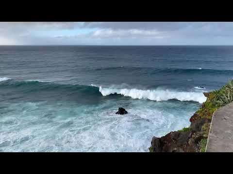 São Miguel, Azores. Huge blue waves crashing along the coast.