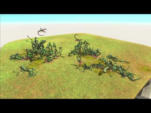 Animal Revolt Battle Simulator// 25 Giant Praying Mantis VS 25 Emperor Scorpion