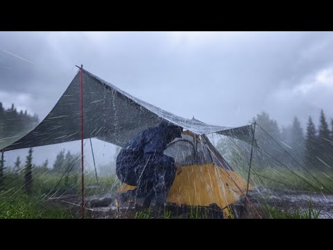 AMAZING ‼️ CAMPING IN THE HEAVY RAINSTORM ⛈️ RELAXING HEAVY RAIN IN A WARM TENT ⛺️ ASMR RAIN