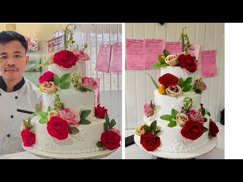 How To Make A Wedding anniversary cake design || 3 Tier Cake Decoration | flowers _@PewDiePie