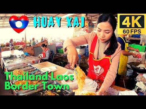 Excursão Laos Tailândia - Mercado Sydonemy da cidade de Huay Xai - Doi Pha Tang - dezembro de 2022 [Laos 4K]