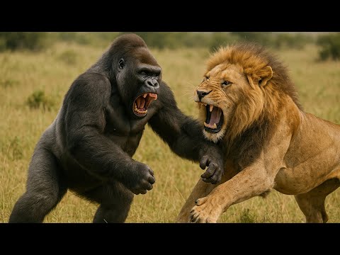 Brave Gorilla saves Dog from Lion