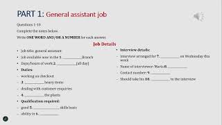 IELTS listening Part 1 - general assistant job (answer & transcript)
