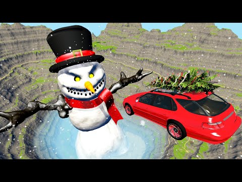 Jumping Сars Into the Quarry of the Evil Snowman - BeamNG.Drive