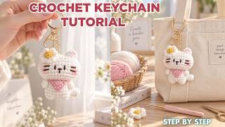 Cute Crochet Keychain Tutorial 🐱🌸 | Easy Crochet Ideas for Beginners | DIY Cat Keychain
