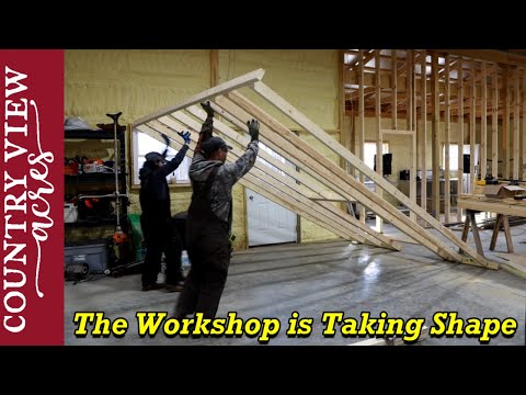 Framing interior Walls for the workshop in our new pole barn.