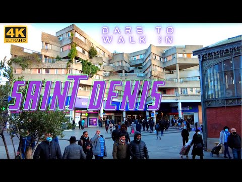 [4K] Saint Denis Paris banlieu walk tour: Stade de France, basilique, brutalist architecture