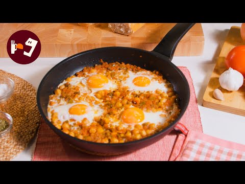 Huevos con garbanzos y verduras 🍳 Receta muy saludable, rápida, fácil y económica