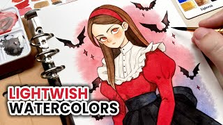 🦇 Trying out Lightwish watercolors and sketchbook / Halloween Art Relaxing Painting Process ✨