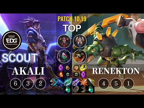 EDG Scout Akali vs Renekton Top - KR Patch 10.19