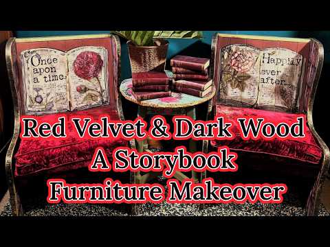 Red Velvet & Dark Wood | A Storybook Furniture Makeover