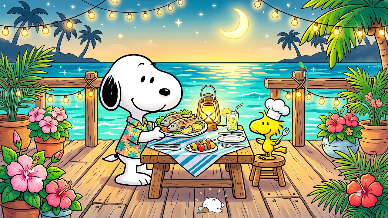 Peaceful Summer Beach Dinner With Snoopy 🐟🌴 Smooth Jazz for Deep Study & Reading 🎶✨