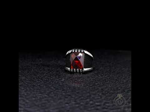 Mens Ruby Engagement Silver Handmade Ring