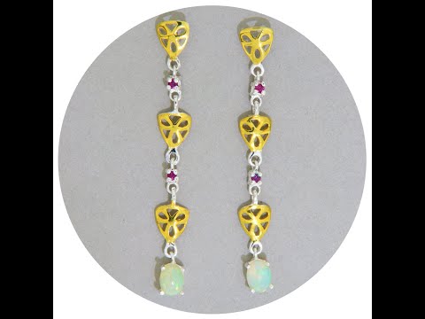 Cercei Argint 925 Accente aurite Opal Granat Rodolit Naturale - Stralucire si Eleganta Unica