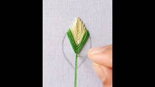 Leaf embroidery design, basic embroidery stitch, flying stitch, fishbone stitch tutorial