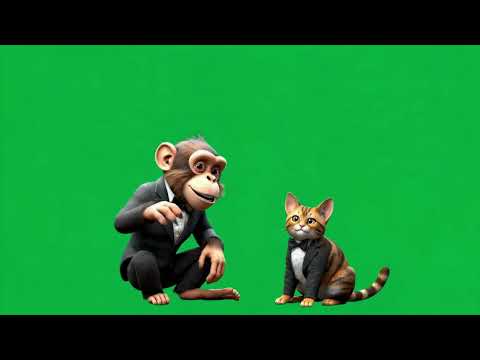 The chimpanzee and the kitten are wearing suits 4K green screen #vfxassets #funnyanimal